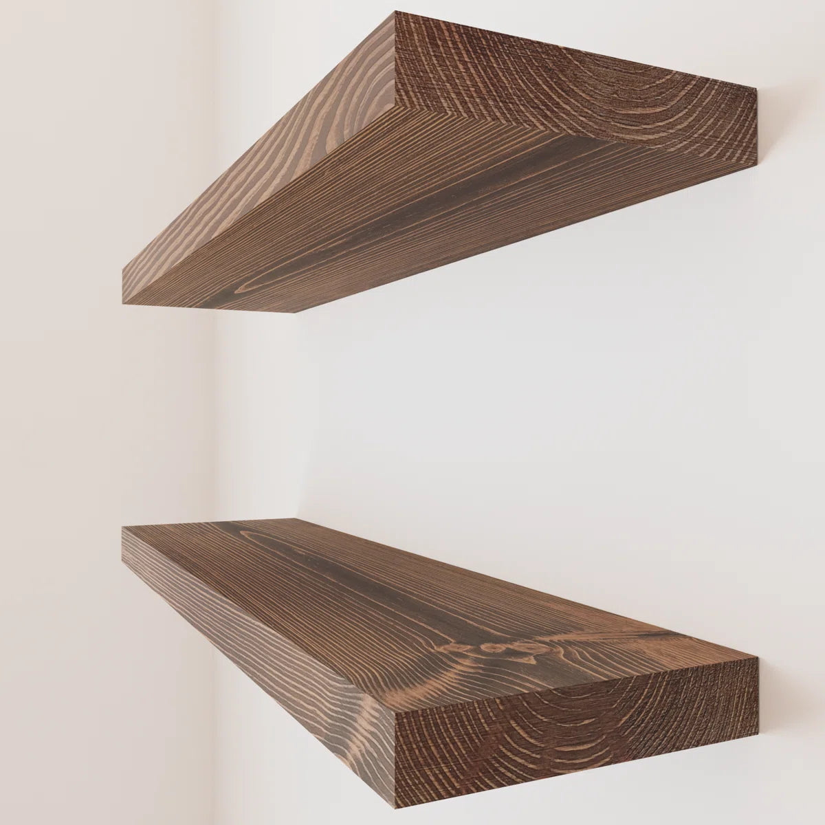 Solid Wood Floating Shelves, Wooden Shelves for Wall Storage (Set of 2)