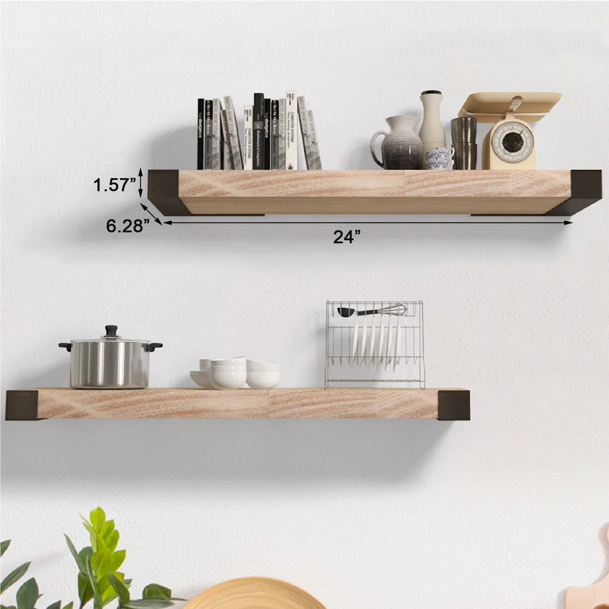 Dodgen 2 Piece Solid Wood Floating Shelf
