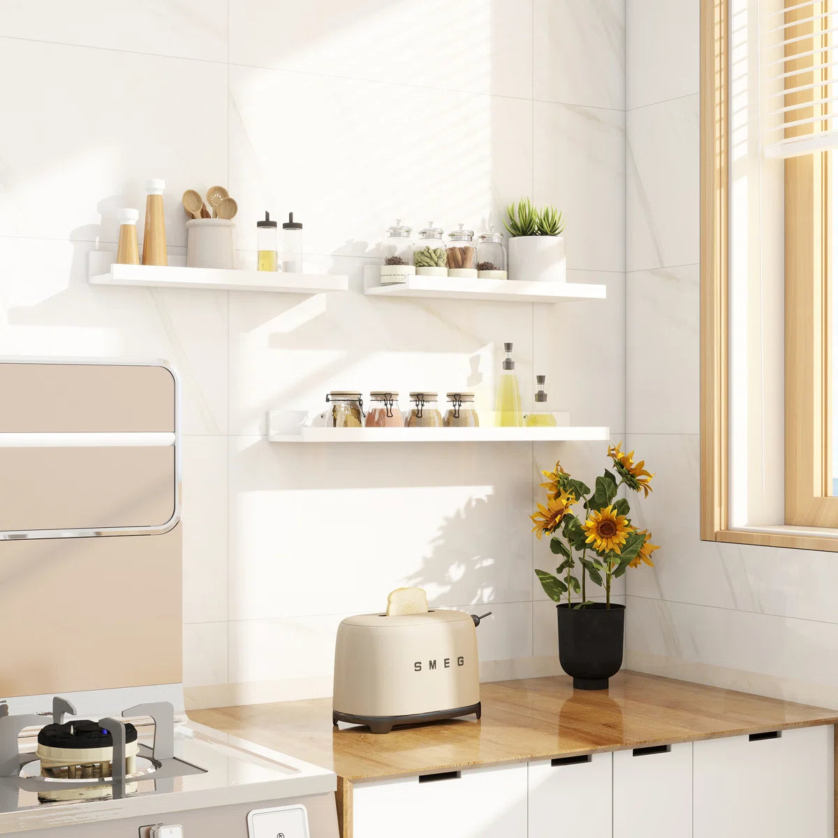 Wall-Mounted Floating Shelves for Bedroom, Living Room (Set of 3)