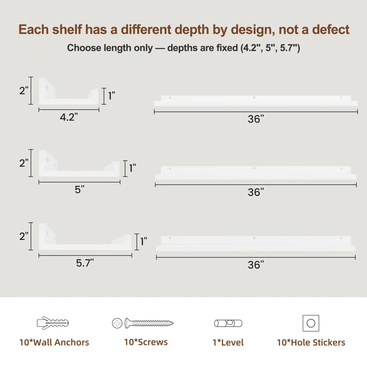 Wall-Mounted Floating Shelves for Bedroom, Living Room (Set of 3)