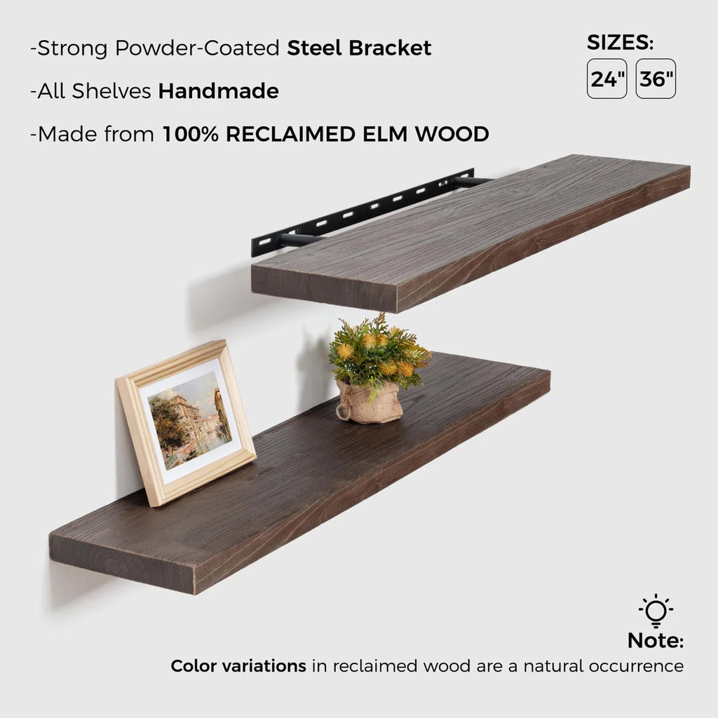 Desseray Set of 2 Reclaimed Elm Floating Shelves