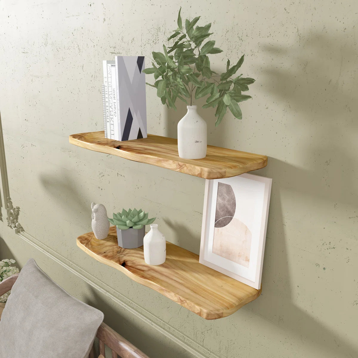 Zuzia 2 Piece Free Form Cedar Floating Shelf (Set of 2)