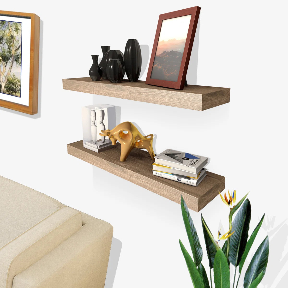 2 Piece Solid Wood Floating Shelf